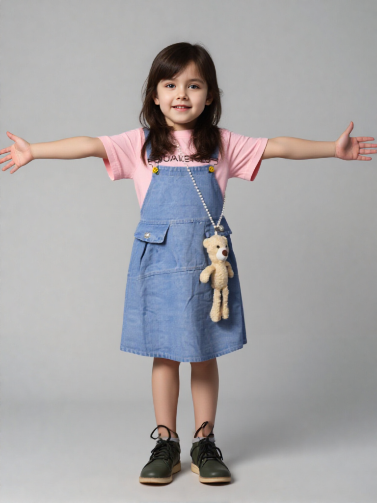 jeans romper with pink t shirt & hanging bear (imported) jeans romper with pink t shirt & hanging bear (imported)