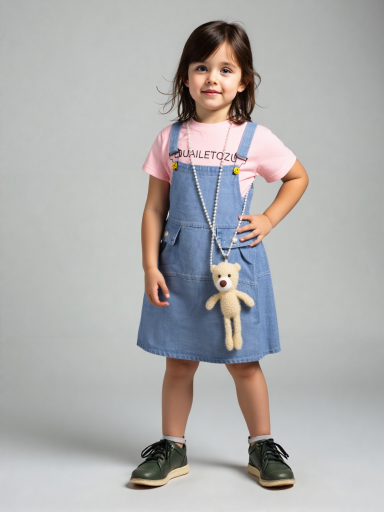 jeans romper with pink t shirt & hanging bear (imported) jeans romper with pink t shirt & hanging bear (imported)