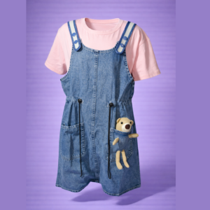 pink with jeans romper with bear (perfect) (imported)