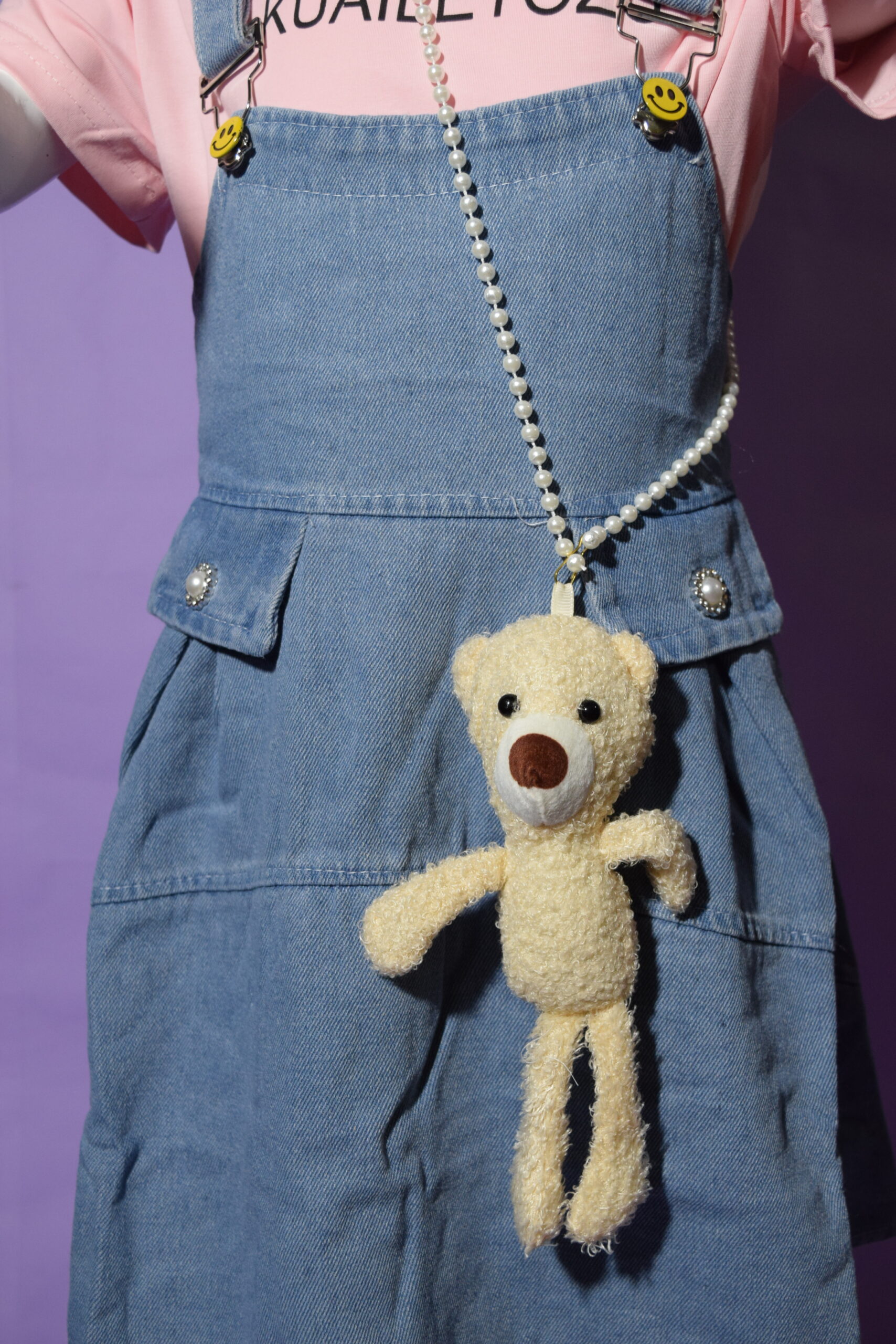 jeans romper with pink t shirt & hanging bear (imported) jeans romper with pink t shirt & hanging bear (imported)