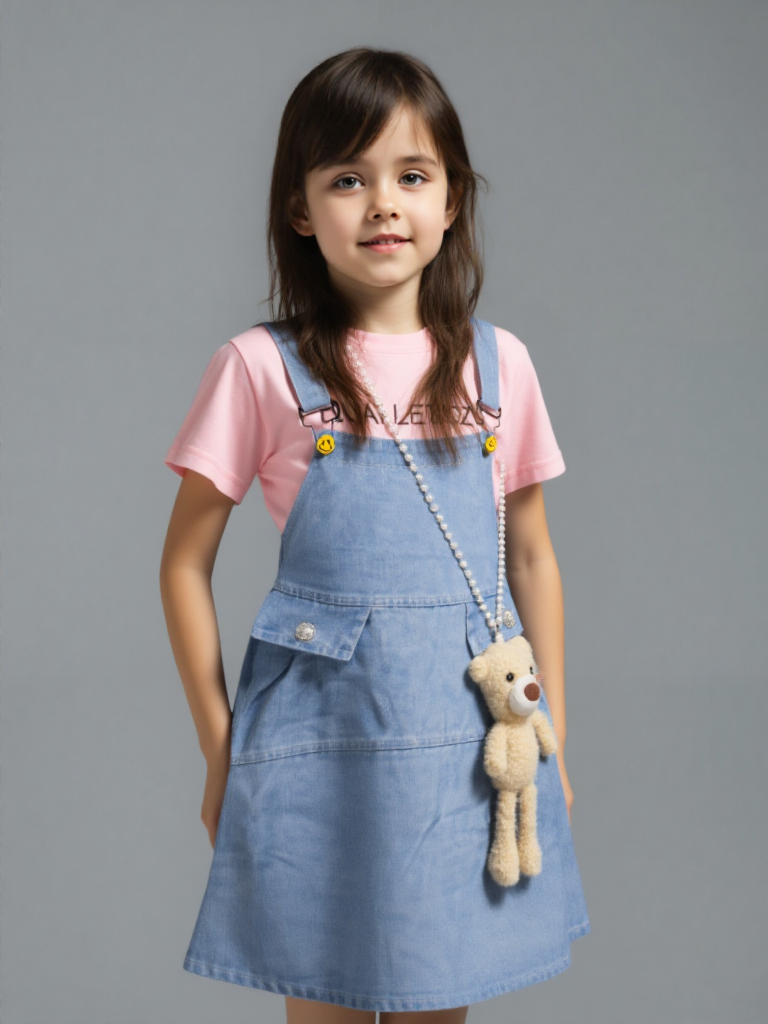 jeans romper with pink t shirt & hanging bear (imported) jeans romper with pink t shirt & hanging bear (imported)